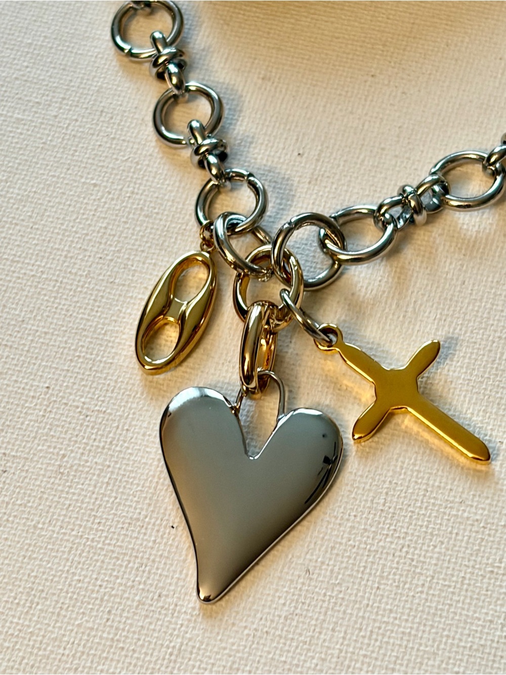 Gold Heart & Cross Charm Necklace -  Stainless Steel Women Jewelry